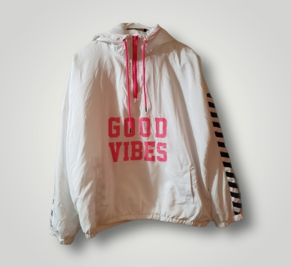 Rue21 White Good Vibes Windbreaker Jacket Sz L